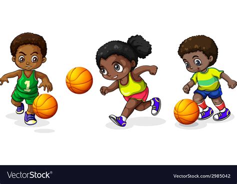 Kids Playing Basketball Royalty Free Vector Image