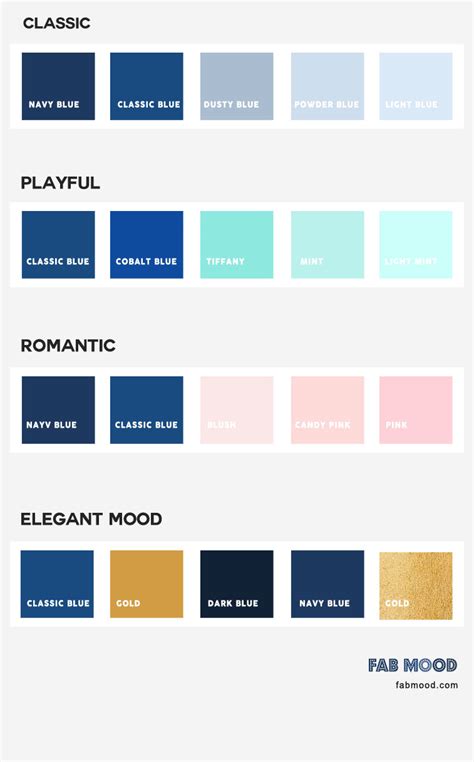4 Blue Color Palettes Classic Playful Romantic And Elegant Mood