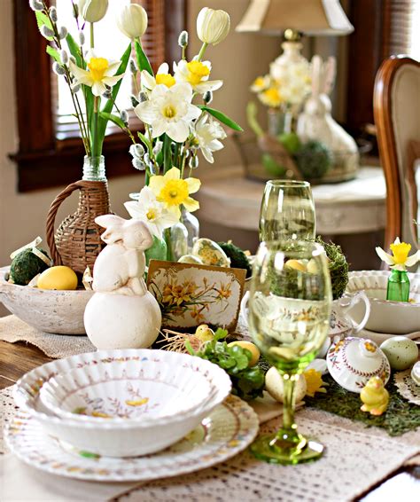 Vintage Dishes And Daffodils Easter Table For Two Follow The Yellow