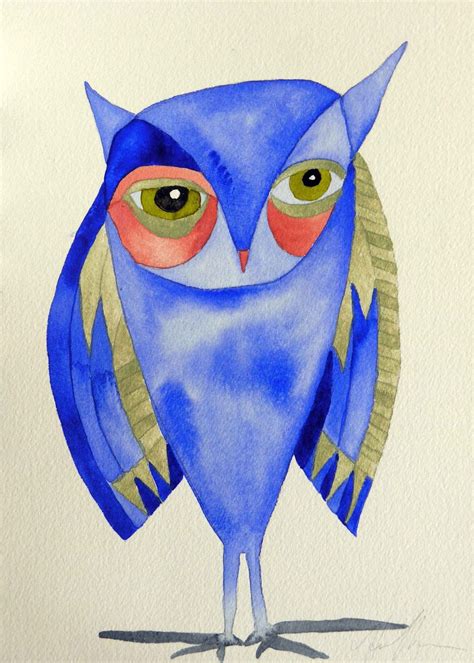 Whimsical Original Watercolor Owl Painting 10 X 7 Metallic Etsy Owl