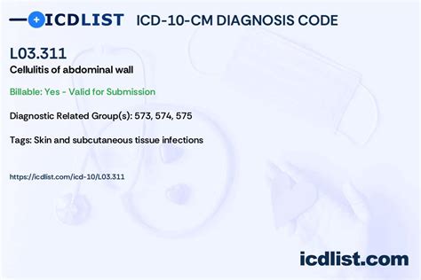 Icd 10 Cm Diagnosis Code L03311 Cellulitis Of Abdominal Wall