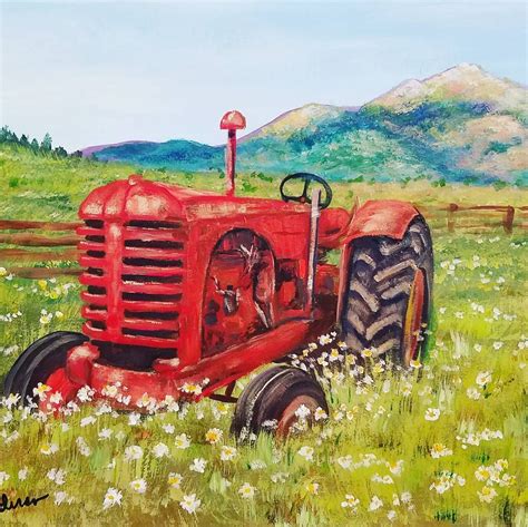 Free Acrylic Tutorial Rustic Tractor Painting By Angela Anderson On