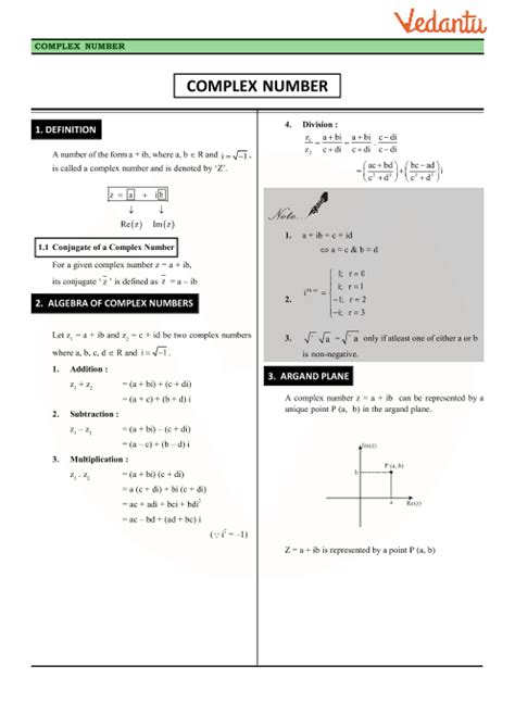 Class 11 Maths Revision Notes For Chapter 5 Complex Numbers And