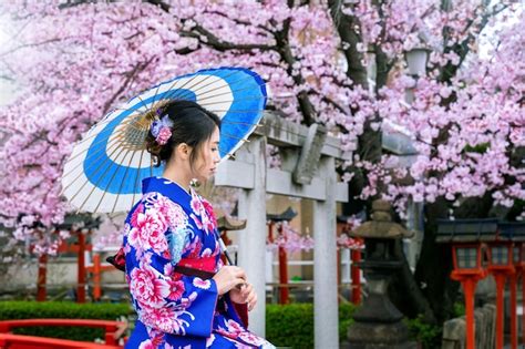 Free Photo Asian Woman Wearing Japanese Traditional Kimono And Cherry