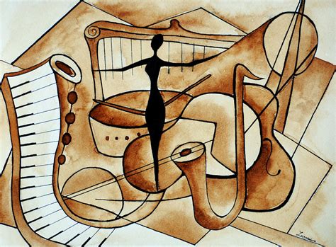 Abstract Music Coffee Art Painting By Mariana Lazarciuc