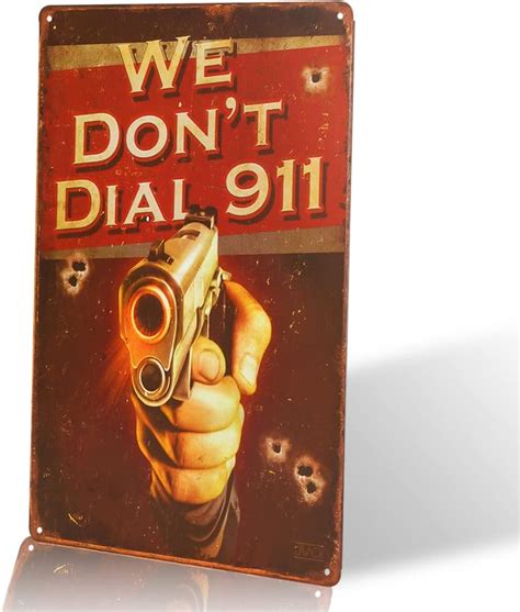 Dingleiever No Trespassing Sign We Dont Dial 911 Hand Gun
