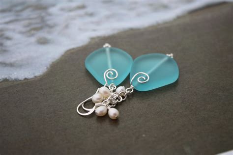 Blue Sea Glass Earrings Seaglass Earrings Sea Glass Jewelry