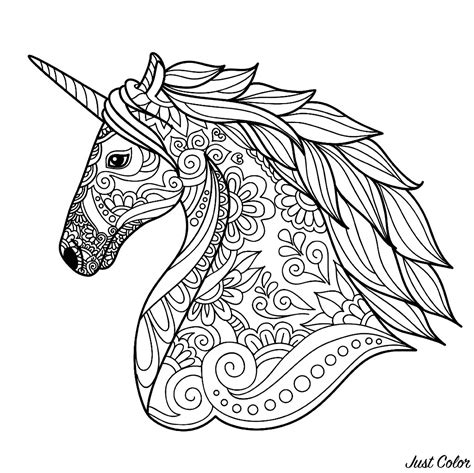Our unicorn coloring pages are completely free and printable on your home printer. Unicorn head simple - Unicorns Adult Coloring Pages