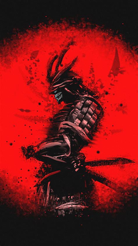 S A M U R A I Asia Black Fighter Japan Painting Red Samurai