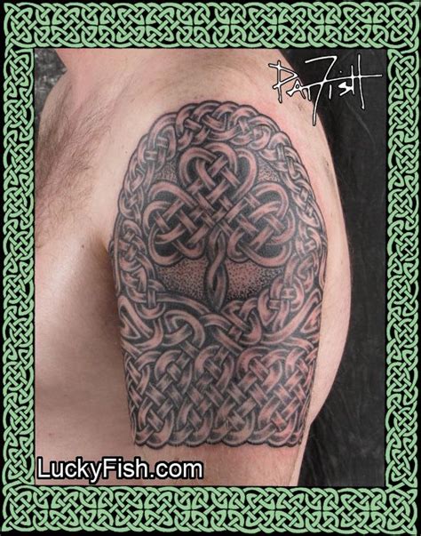 She brings the ancient illuminated manuscripts and stone carvings to life in skin at her shop. celtic shamrock sleeve tattoo by pat fish | Shamrock ...