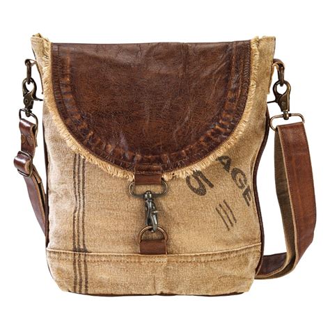 5 Pocket Leather Flap And Canvas Purse Messenger Bag By Clea Ray