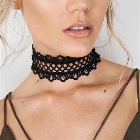 Aliexpress Com Buy UKEN Wide Black Lace Boho Choker Necklace For