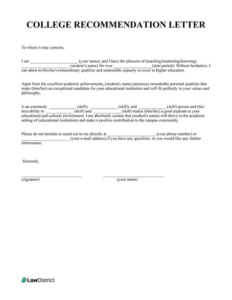 College Recommendation Letter Sample And Template Lawdistrict