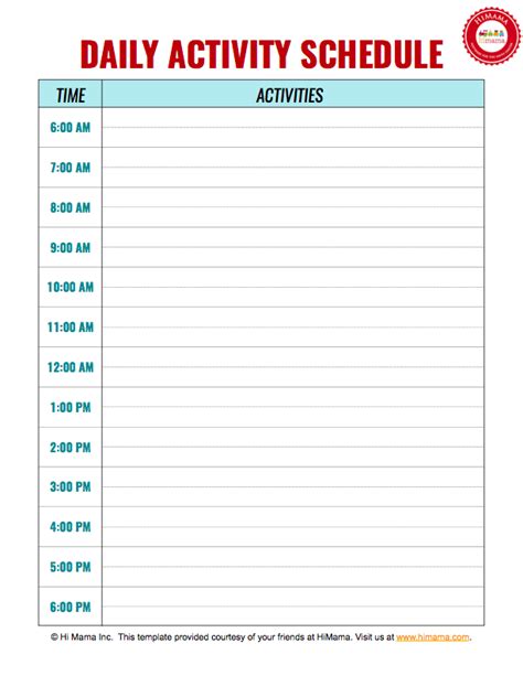Daycare Daily Schedule Templates Daily Schedule Template Daily