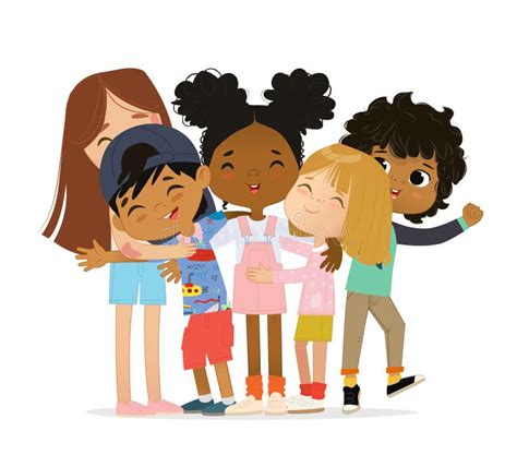 Group Happy Children Kid Hug Friends Isolated Stock Illustrations 76
