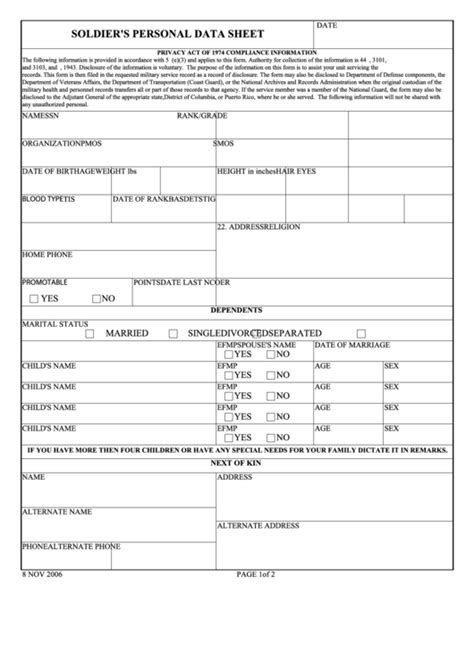 Soldier S Personal Data Sheet Download Printable Pdf Templateroller