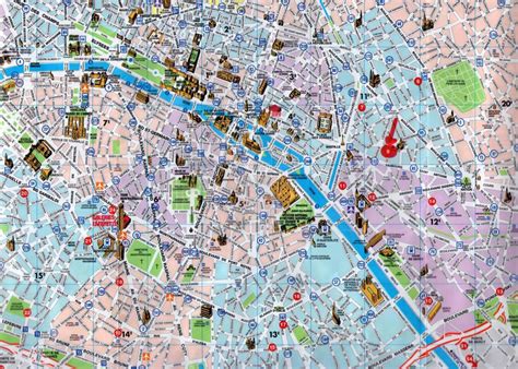 Paris City Tourist Map Paris Stadtplan Mit Sehenswürdigkeiten Île De