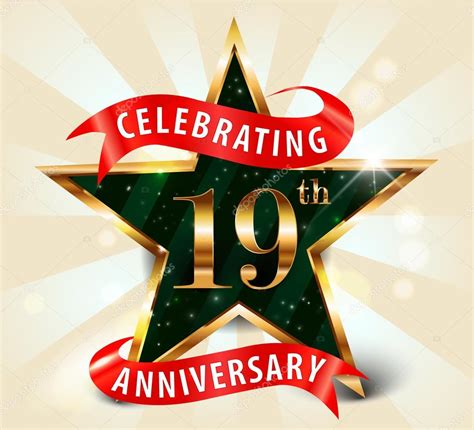 19 Year Anniversary Celebration Golden Star Ribbon Celebrating 19th