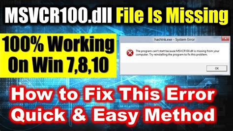 How To Fix Msvcr100dll Missing Error Windows 10817 Youtube