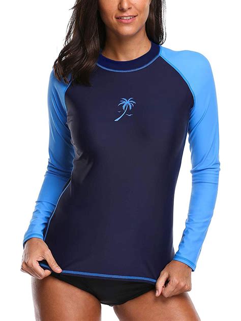 Charmo Women S Long Sleeve Rashguard Upf 50 Swimwear Rash Guard Swim Shirt Athletic Tops