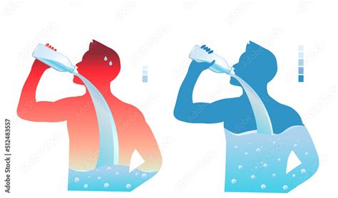 Man With Dehydrated Body Drinking Water From Bottle Flow Into Body With