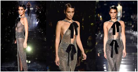 bella hadid just shut down the runway in a completely sheer gown for tom ford gossipify