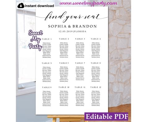 Editable Elegant Shower Seating Plan Sign Instant Download Printable