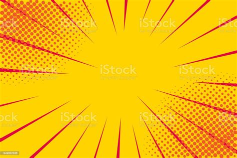 Pop Art Retro Comic Yellow Background Lightning Blast Halftone Dots