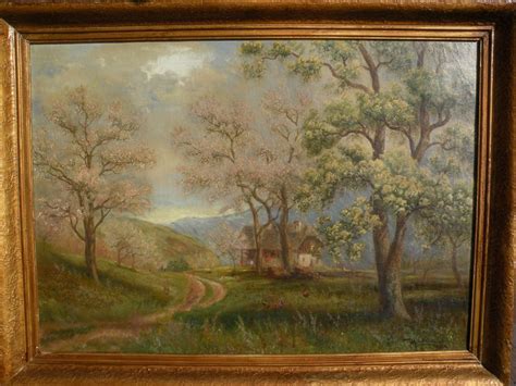 German 1920 Signed Oil Painting Of A Traditional House In