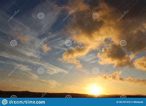 Beautiful Sunset Clouds Real Amazing Panoramic Background With Dramatic