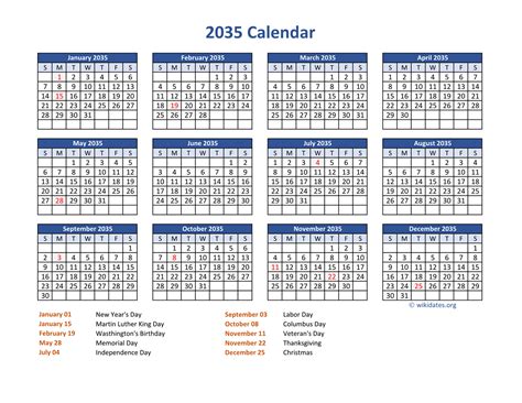 Pdf Calendar 2035 With Federal Holidays