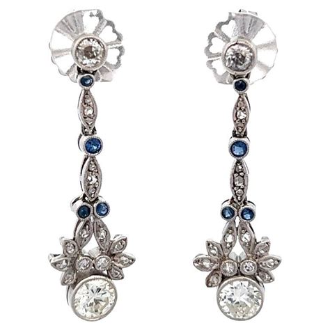 Art Deco Sapphire Diamond Platinum Drop Earrings For Sale At 1stdibs