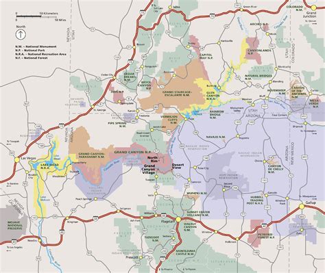 Colorful Regional Map Of The Grand Canyon Area And Surrounding Parks In