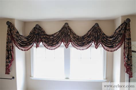 Royal Black Swags Over Rosette Valance Curtain Drapes