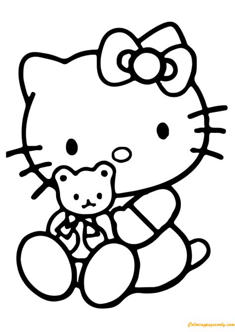 Upload your child's hello kitty rainbow colored page here. Hello Kitty With Her Teddy Bear Coloring Pages - Cartoons Coloring Pages - Free Printable ...