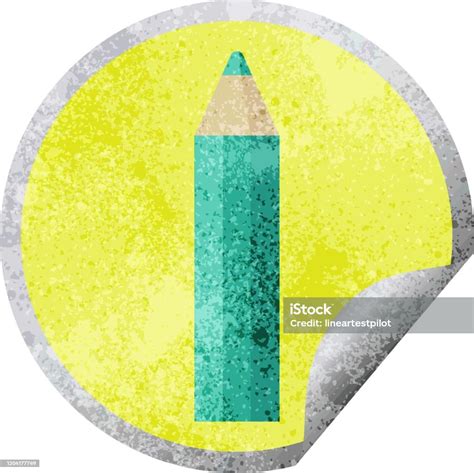 Green Coloring Pencil Graphic Circular Sticker Stock Illustration
