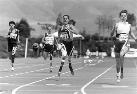 View Of Double Amputee And Runner Aimee Mullins In Action During 100m