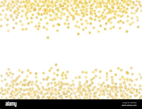 Scattered Gold Star Shape Confetti Borders Isolated On White Background