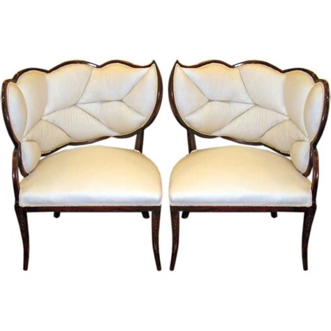 A Pair Of French Art Deco Leaf Form Upholstered Chairs At 1stdibs