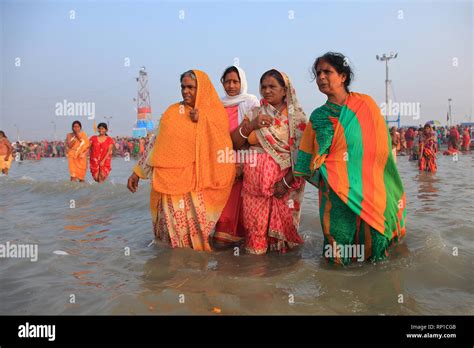 Hindu Pilgrims Gathered To Take Bath In The Ganges On The Day Of Makar