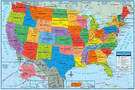 United States Map Poster Size Wall Map 40 X 28 With Cities Mapping