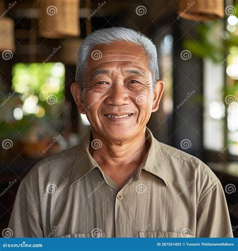 Asian Old Man Smiling Happily At The Park In The Morning Generative Ai