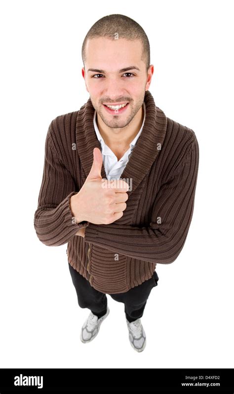Young Happy Casual Man Full Body Going Thumb Up Isolated Stock Photo
