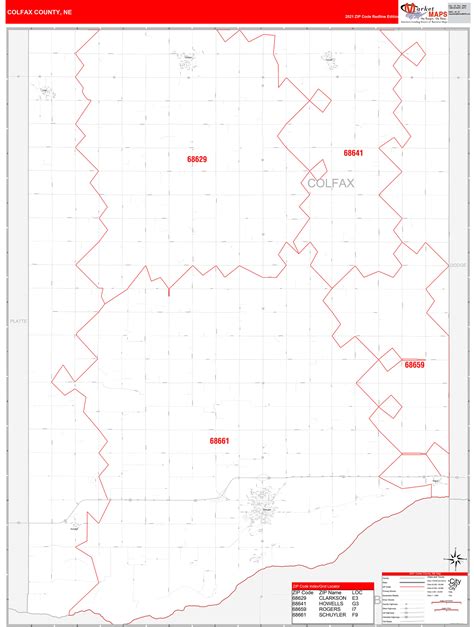 Colfax County Ne Zip Code Wall Map Red Line Style By Marketmaps