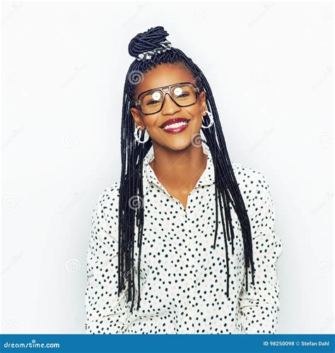 Cheerful Attractive Black Woman In Glasses Looking At Camera Stock