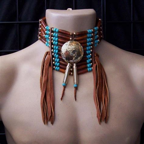 Native American Polished Brass Concho And Hairpipe Choker Native