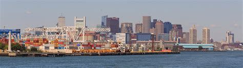 Boston Skyline And Dockyards Panorama Stock Photo - Download Image Now ...