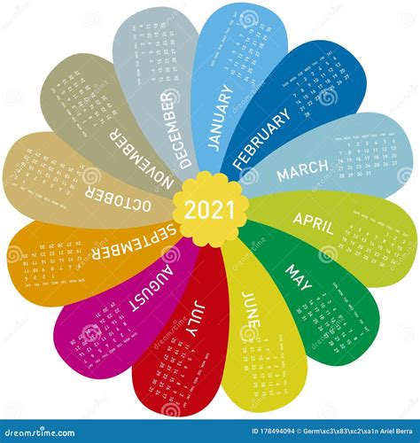 Colorful Calendar For 2021 Flower Design Stock Vector Illustration