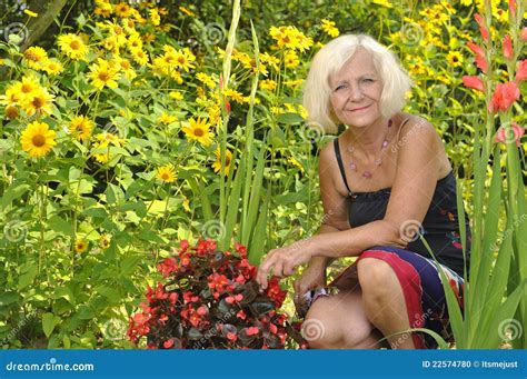 Mature Woman In Garden Stock Photo Image