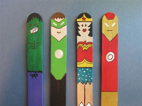 Diy Superhero Bookmarks Craft Stick Crafts Craft From Waste